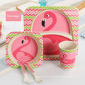 5 Pcs Set Eco-friendly Bamboo Fiber Kids Tableware With Different Animal Shape